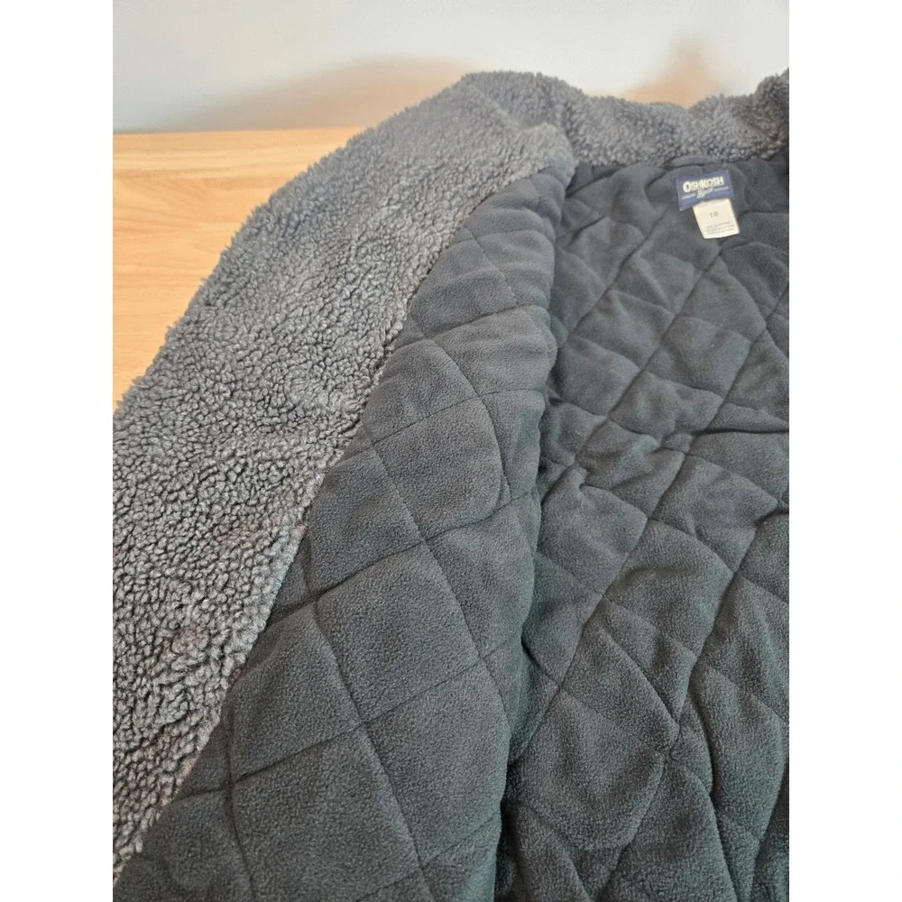 OshKosh B'gosh Boys Grey Sherpa Collar Double Breasted Peacoat Jacket Size 10